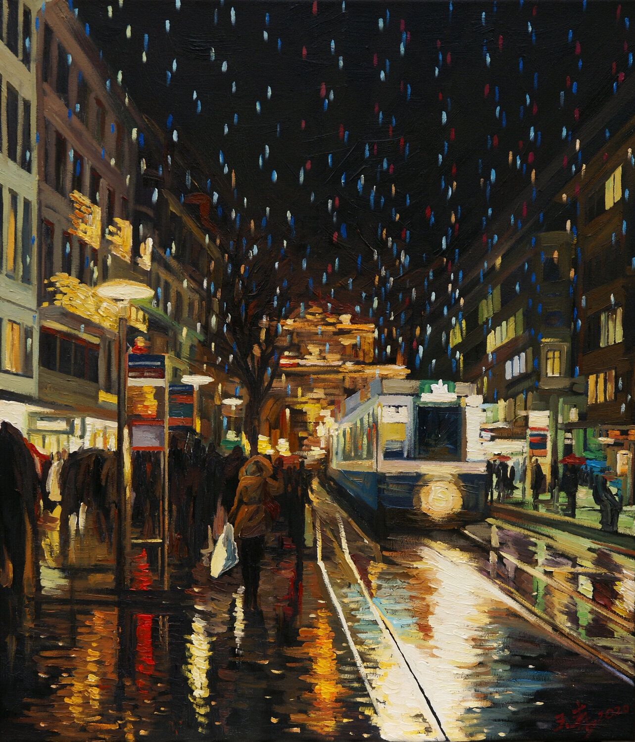 Evening Rain In Zurich 2 Li Tellenbach-Guo Originalgemälde zu verkaufen