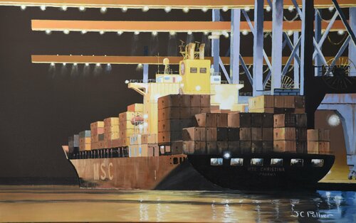 Chargement de nuit di Jean-Claude Pallier, Pittura in vendita su Singulart