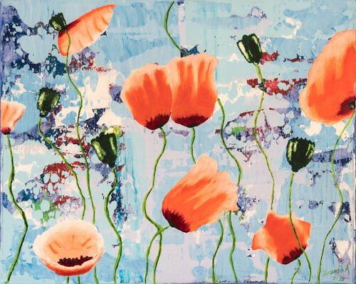 red poppies dancing van Anando Arnold, Schilderij te koop op Singulart