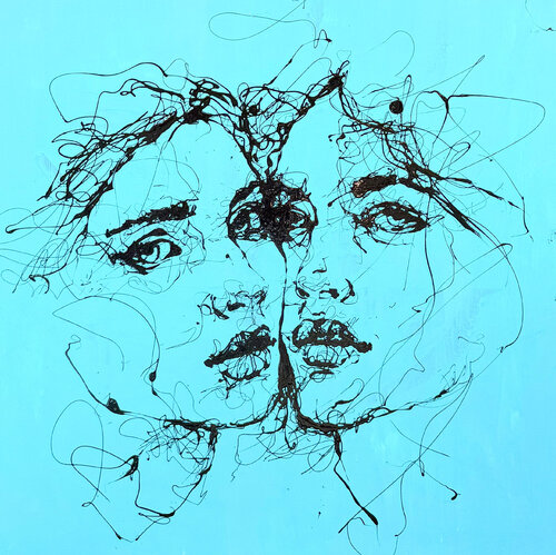 (Collectors Edition) Title: Love is in the sky, Drip on 100*100 cm canvas, coverd with epoxy van Ole Hedeager, Schilderij te koop op Singulart