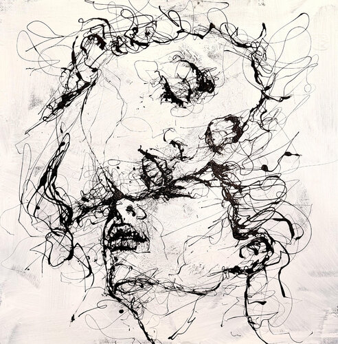 Title: So strange, Drip on 100*100 cm canvas van Ole Hedeager, Schilderij te koop op Singulart