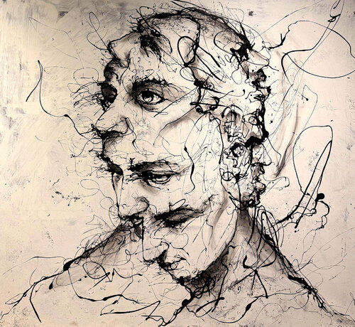 Title: Fragments of thoughts, Drip on 200*180 cm canvas van Ole Hedeager, Schilderij te koop op Singulart