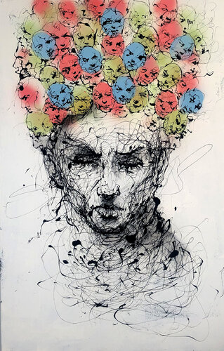 Title: I Am Not One. Drip and acrylic on 100*150 cm canvas von Ole Hedeager, Malerei kaufen auf Singulart
