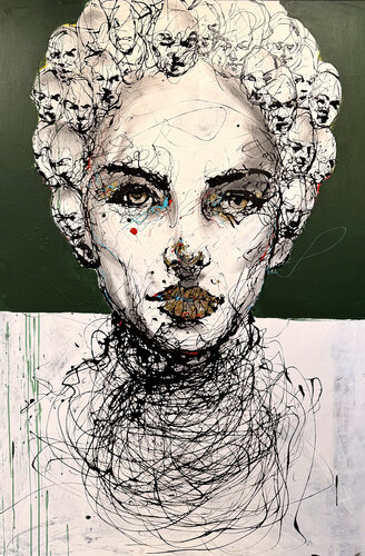 Title: Her thousends selves. Drip on 100*150 cm canvas by Ole Hedeager, 油畫 for Sale on Singulart