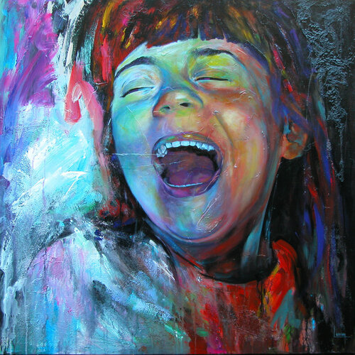Visage de fillette riant de Michèle Loussouarn, Pintura a la venta en Singulart