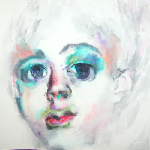 Visage d'enfant blanc rouge bleu di Michèle Loussouarn, Opera su carta in vendita su Singulart