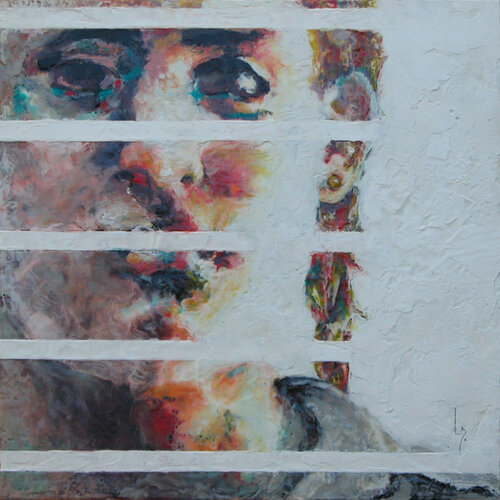 Portrait aux lignes blanches di Michèle Loussouarn, Pittura in vendita su Singulart