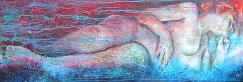 Nu-femme Neuf vies du chat par Michèle Loussouarn, Peinture en vente sur Singulart