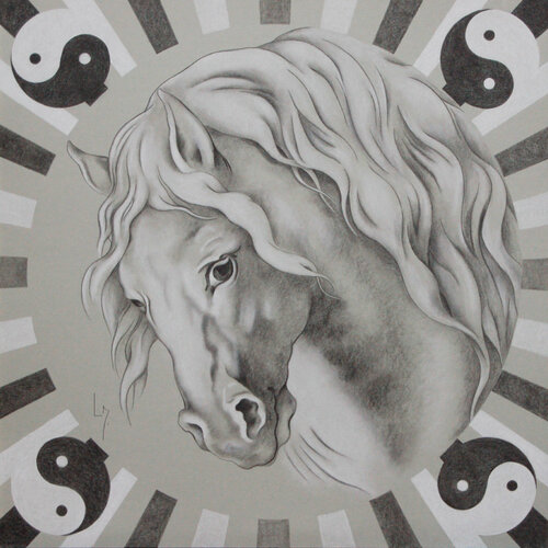 Tête de cheval Yin Yang von Michèle Loussouarn, Zeichnungen kaufen auf Singulart
