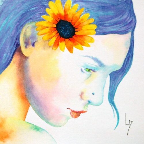 Portrait de femme à la marguerite di Michèle Loussouarn, Opera su carta in vendita su Singulart