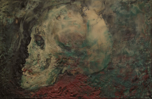 Crâne posé de profil von Michèle Loussouarn, Malerei kaufen auf Singulart