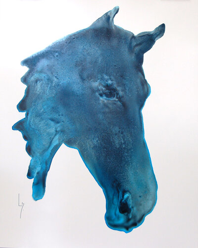 Tête de cheval bleu électrique by Michèle Loussouarn, Work on Paper for Sale on Singulart