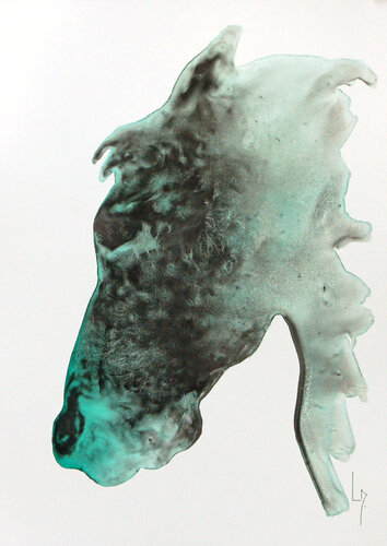 Tête de cheval noir et vert by Michèle Loussouarn, Work on Paper for Sale on Singulart