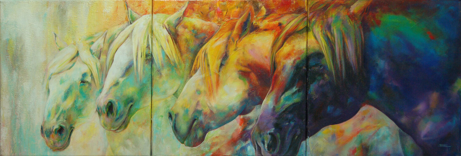 Quatre têtes de chevaux Michèle Loussouarn Originalgemälde zu verkaufen