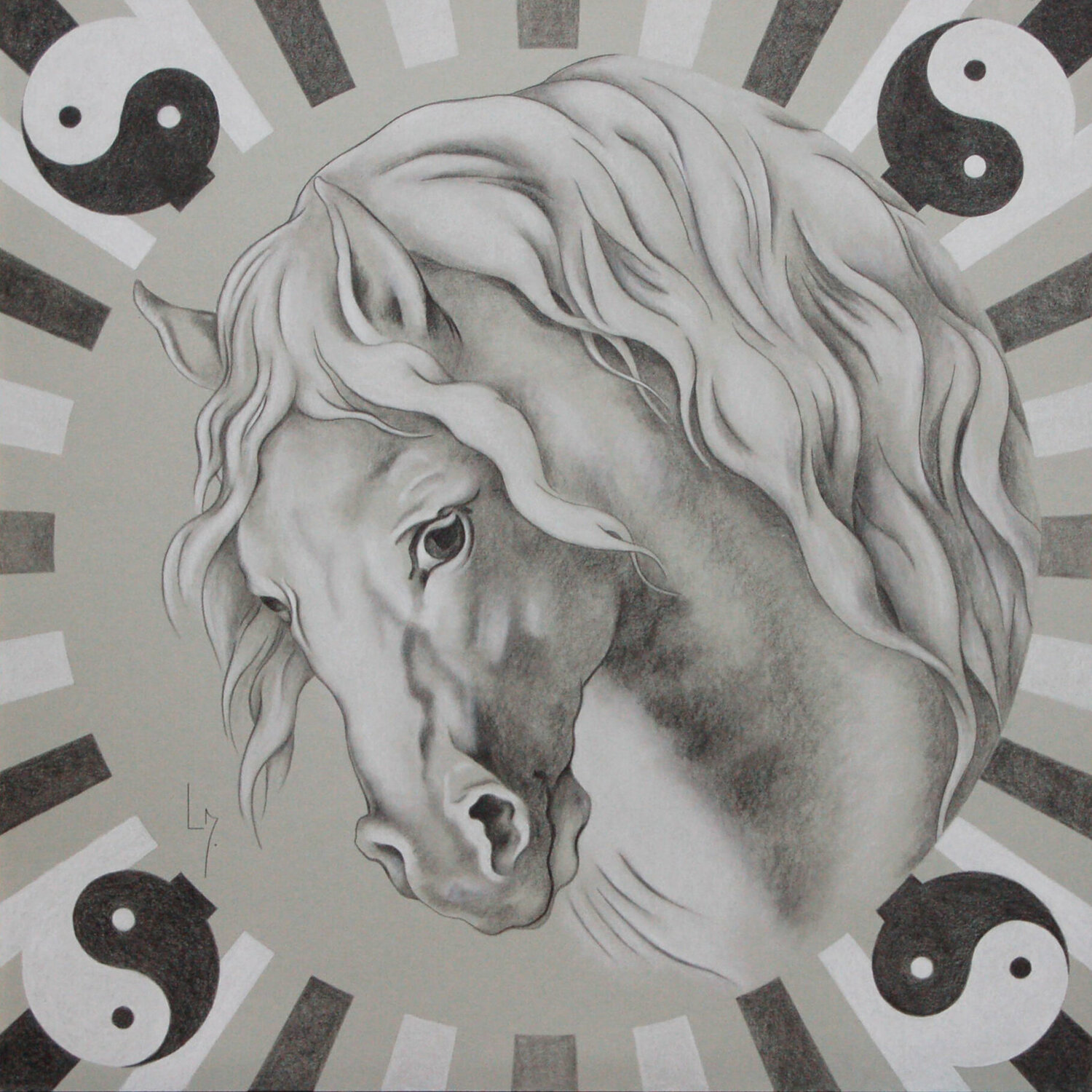Tête de cheval Yin Yang Michèle Loussouarn Zeichnungen zu verkaufen