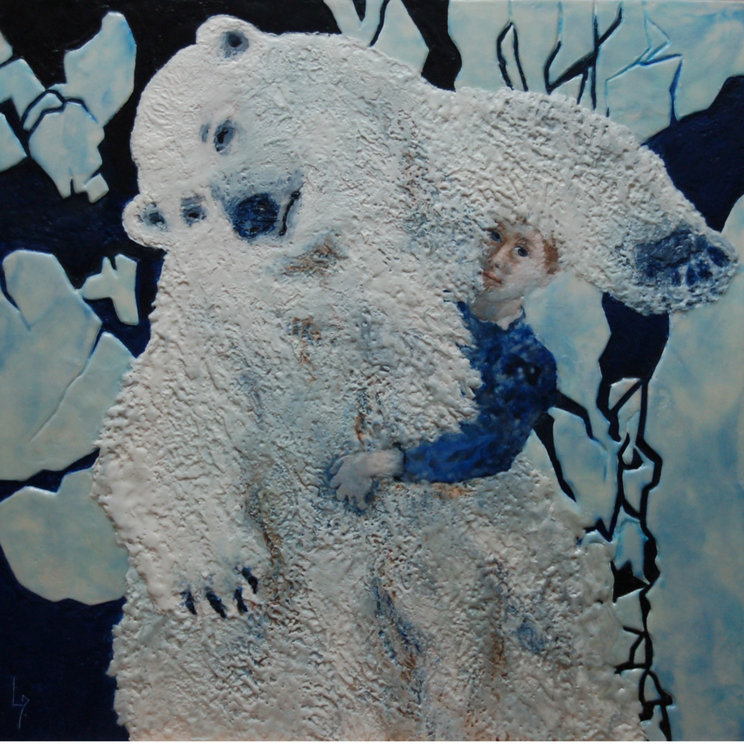 Enfant à l'ours blanc Michèle Loussouarn Originalgemälde zu verkaufen