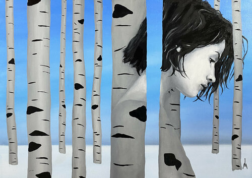 Yesterday in the birch forest van Margarita Ivanova, Schilderij te koop op Singulart
