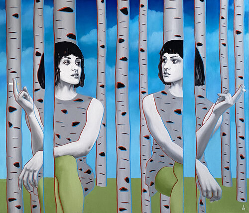 Friends in the birch forest van Margarita Ivanova, Schilderij te koop op Singulart