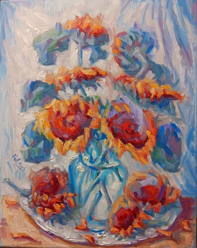 Nine Sunflowers by Alex Klas, Painting for Sale on Singulart