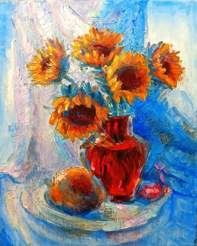 Sunflowers with Mango van Alex Klas, Schilderij te koop op Singulart