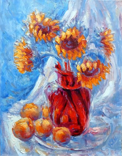 Sunflowers with Apriciots van Alex Klas, Schilderij te koop op Singulart