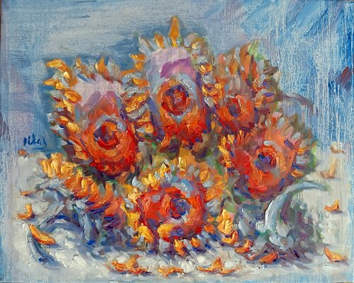 Seven Sunflowers van Alex Klas, Schilderij te koop op Singulart