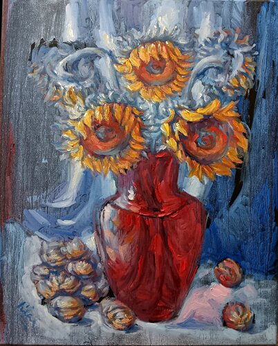 Sunflowers with Walnuts di Alex Klas, Pittura in vendita su Singulart