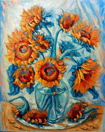 A Dozen Sunflowers van Alex Klas, Schilderij te koop op Singulart