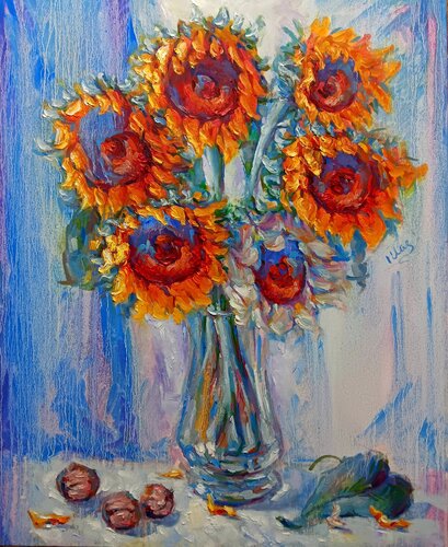 Half a Dozen Sunflowers by Alex Klas, Painting for Sale on Singulart