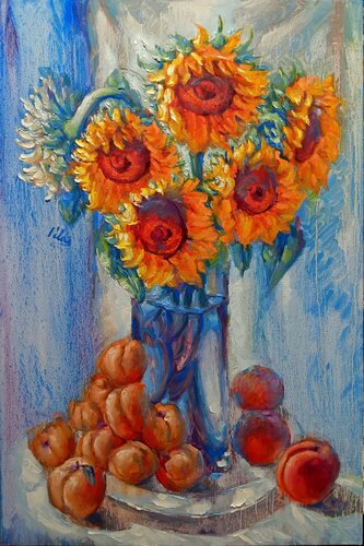 Sunflowers with Apricots and Peaches von Alex Klas, Malerei kaufen auf Singulart