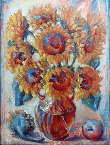 Sunflowers in an Orange Vase von Alex Klas, Malerei kaufen auf Singulart