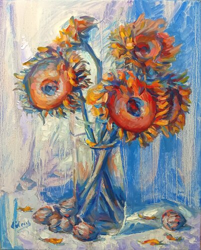 Sunflowers in Vase van Alex Klas, Schilderij te koop op Singulart