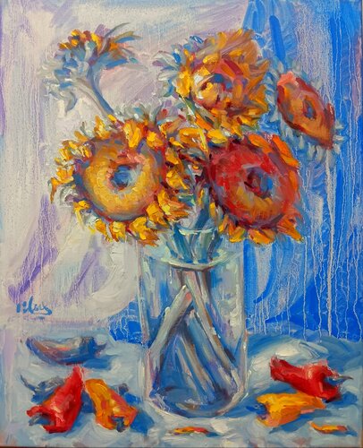 Sunflowers and Peppers van Alex Klas, Schilderij te koop op Singulart