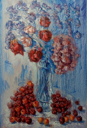 Flowers and Cherries van Alex Klas, Schilderij te koop op Singulart