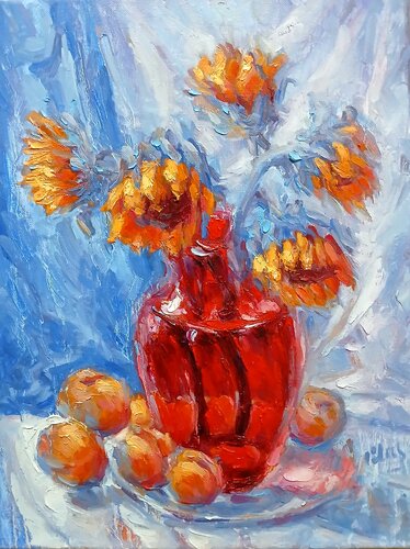 Sunflowers with Apriciots van Alex Klas, Schilderij te koop op Singulart