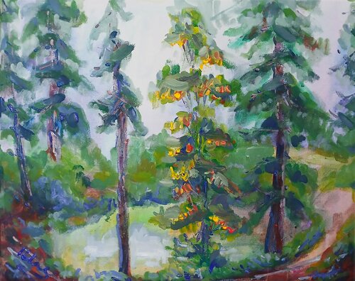 Flower Tree by the Pond van Alex Klas, Schilderij te koop op Singulart