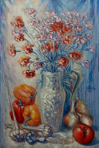 Flowers with Vegetables by Alex Klas, Painting for Sale on Singulart