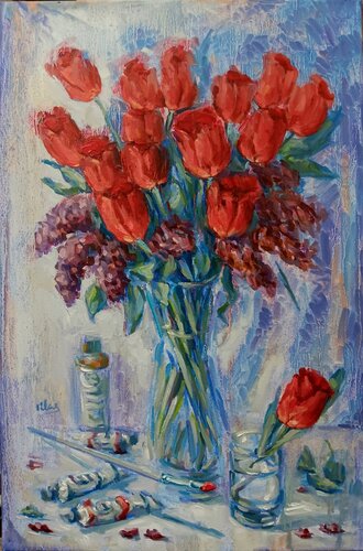 Tulips in an Art Studio de Alex Klas, Pintura a la venta en Singulart