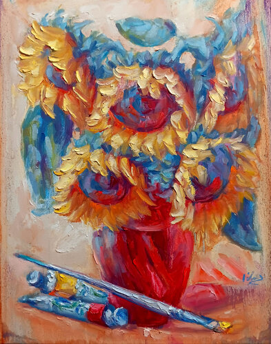 Flowers in the Artist's Studio van Alex Klas, Schilderij te koop op Singulart