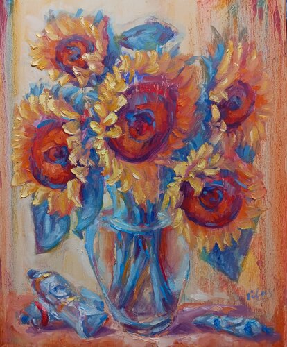 Flowers in Artist's Studio van Alex Klas, Schilderij te koop op Singulart