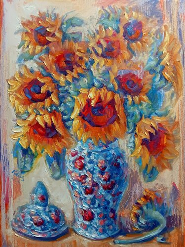 Sunflowers in an Antique Vase von Alex Klas, Malerei kaufen auf Singulart