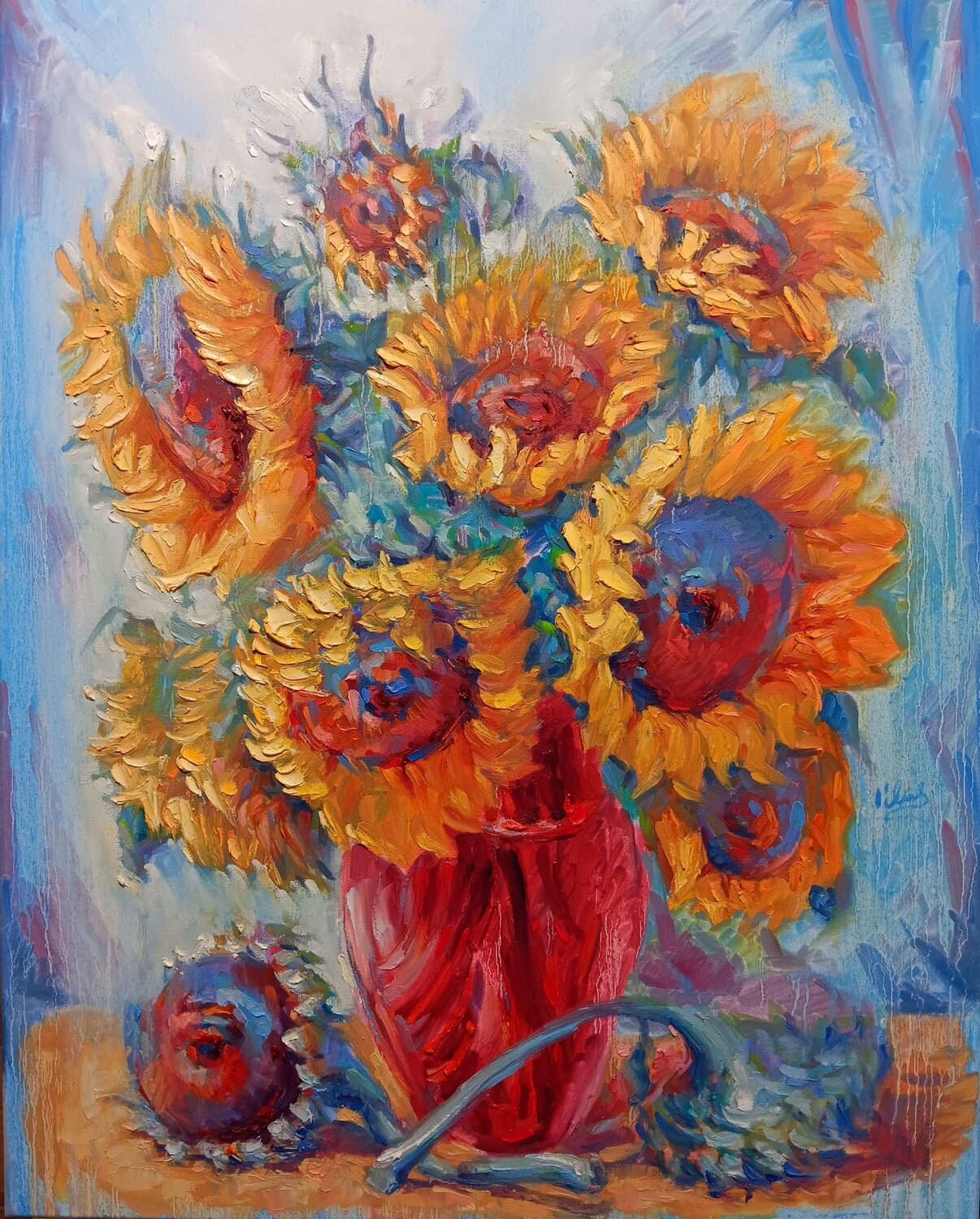 Sunflowers in a Red Vase Alex Klas
