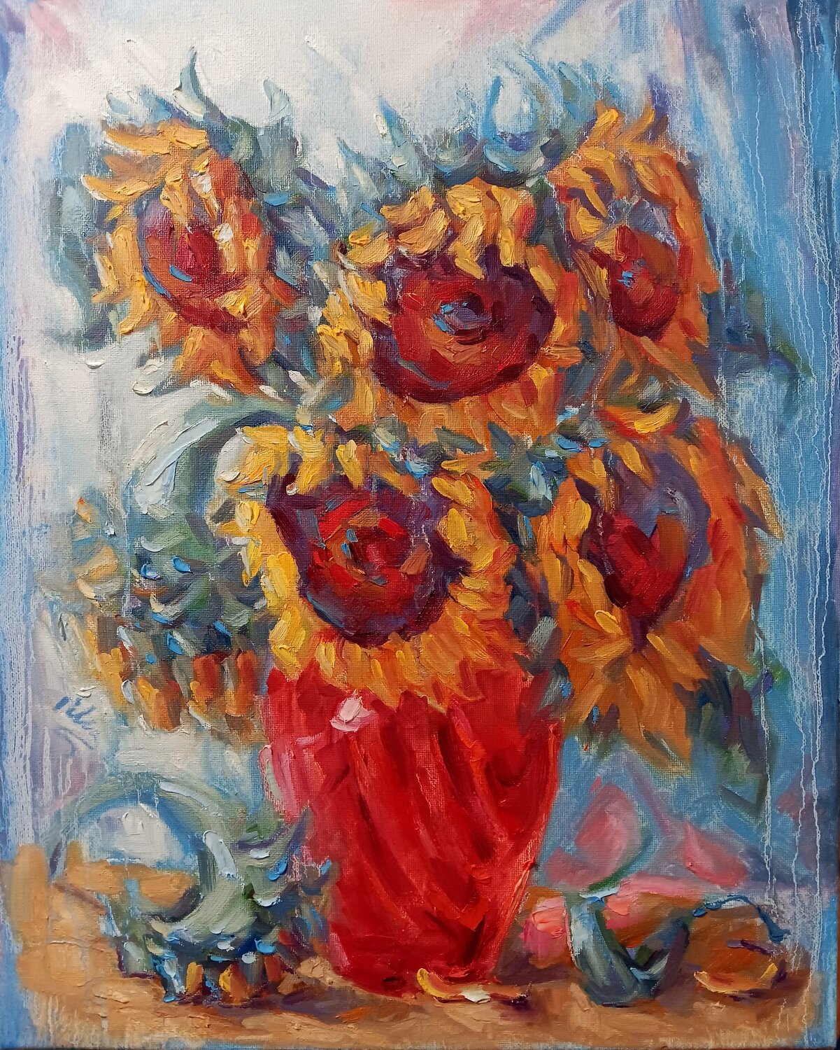 Sunflowers in Red Vase Alex Klas