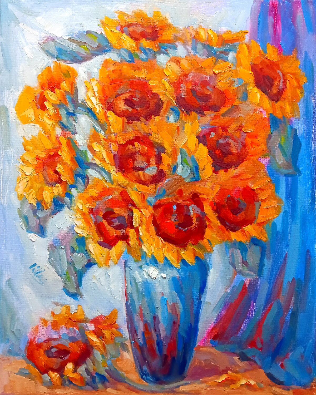 Sunflowers in a Blue Vase Alex Klas