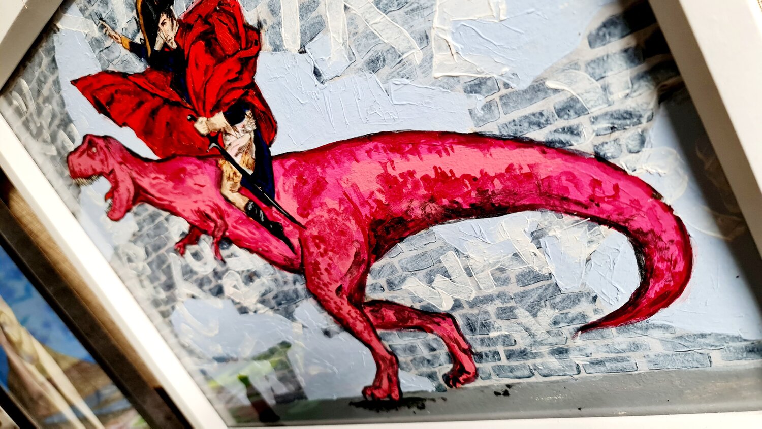 Napoleon and magenta T-Rex de Karina Ludborzha (2022): Pintura