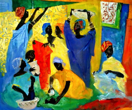 Gelbe Adire von Karina Ludborzha, Malerei kaufen auf Singulart