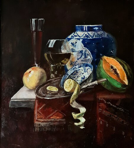 Stillleben mit Papaya by Karina Ludborzha, Painting for Sale on Singulart