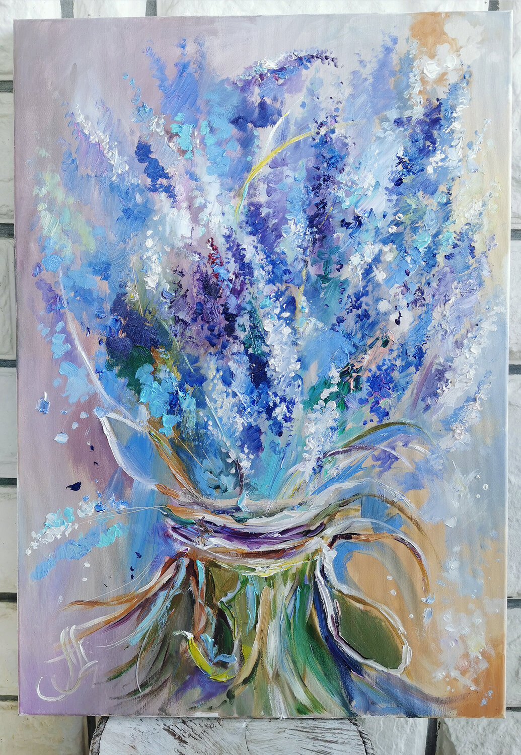 Lavender Fascination. Blue flowers large abstract oil