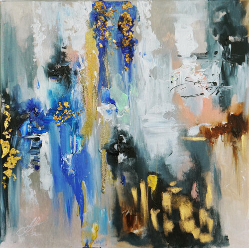 Sinfonia Blu. Textured painting with gold. Abstract painting with gilding. Blue abstract art. par Annet Loginova, Peinture en vente sur Singulart