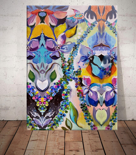 Colorful Indy style print on canvas. Based on the original painting with gilding: Indy. by Annet Loginova, Print for Sale on Singulart